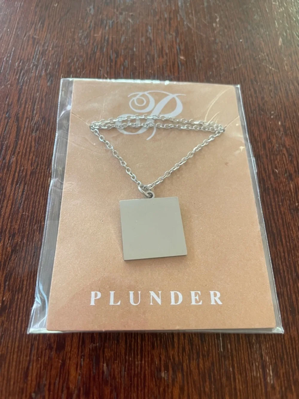 Plunder Design Silver-tone Square Polished Pendant Necklace. 18” + 3” ext. NEW. - Picture 3 of 3